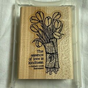 Stampin Up Love Kindness Tulip Valentine Flowers Retired Stamp Rubber Wood Mount